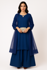 Royal Blue Majesty – Raw Silk Shirt, Farshi Shalwar & Organza Dupatta (3PC)