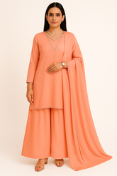 Peach Charm – Raw Silk Shirt, Farshi Shalwar & Organza Dupatta (3PC)