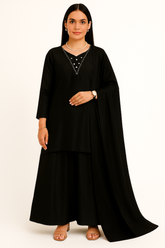 Black Grace – Raw Silk Shirt, Farshi Shalwar & Organza Dupatta (3PC)