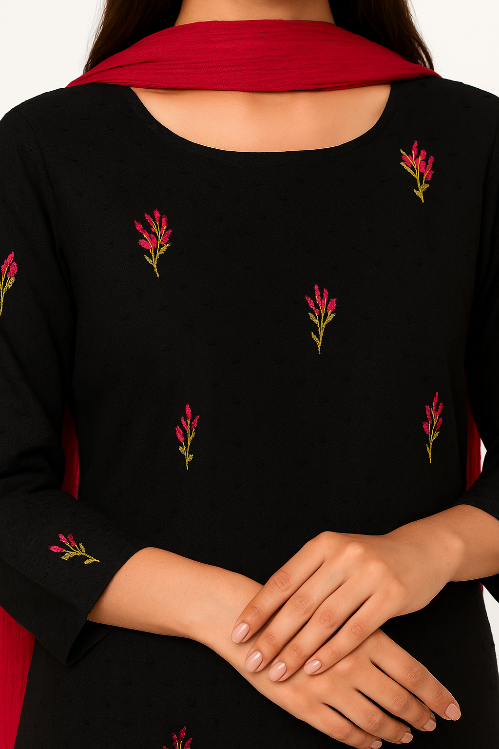 Black Blossom Embroidered Cotton 3PC Dress – Shirt, Shalwar & Dupatta
