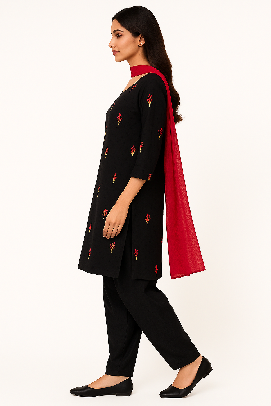 Black Blossom Embroidered Cotton 3PC Dress – Shirt, Shalwar & Dupatta