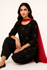 Black Blossom Embroidered Cotton 3PC Dress – Shirt, Shalwar & Dupatta