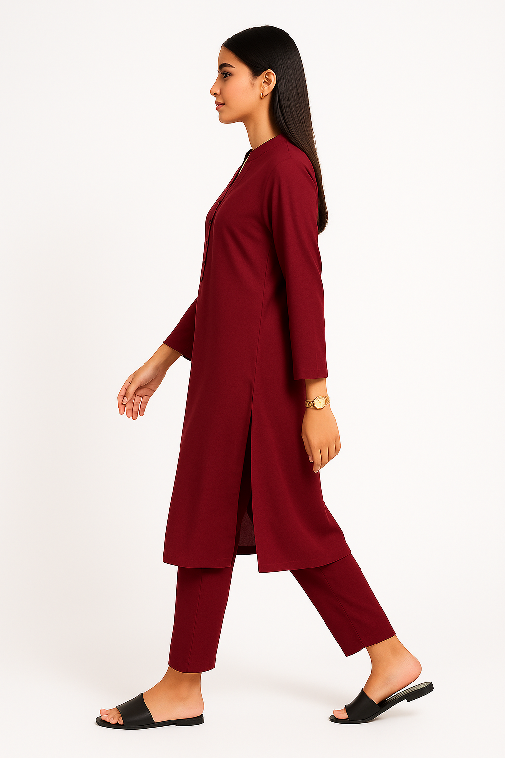 Maroon Grace Georgette 2PC Set – Long Shirt + Trouser