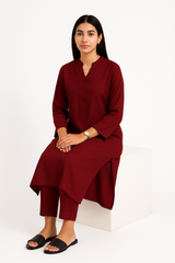 Maroon Grace Georgette 2PC Set – Long Shirt + Trouser