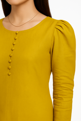 Mustard Glow Coord Set – Puffy Sleeve Shirt + Trousers (2PC)