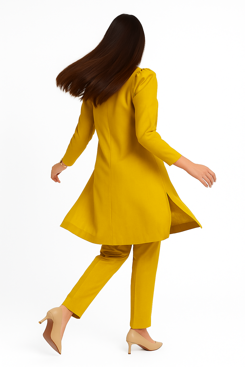 Mustard Glow Coord Set – Puffy Sleeve Shirt + Trousers (2PC)