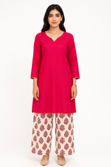 Blush Harmony Cotton Coord Set – Plain Shirt + Printed Plazo