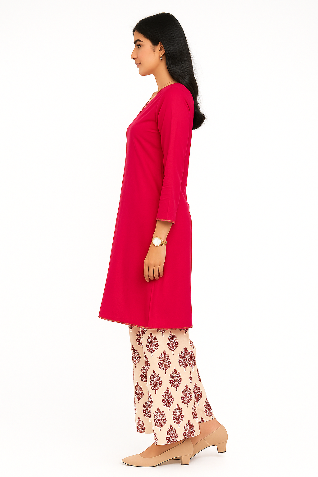 Blush Harmony Cotton Coord Set – Plain Shirt + Printed Plazo