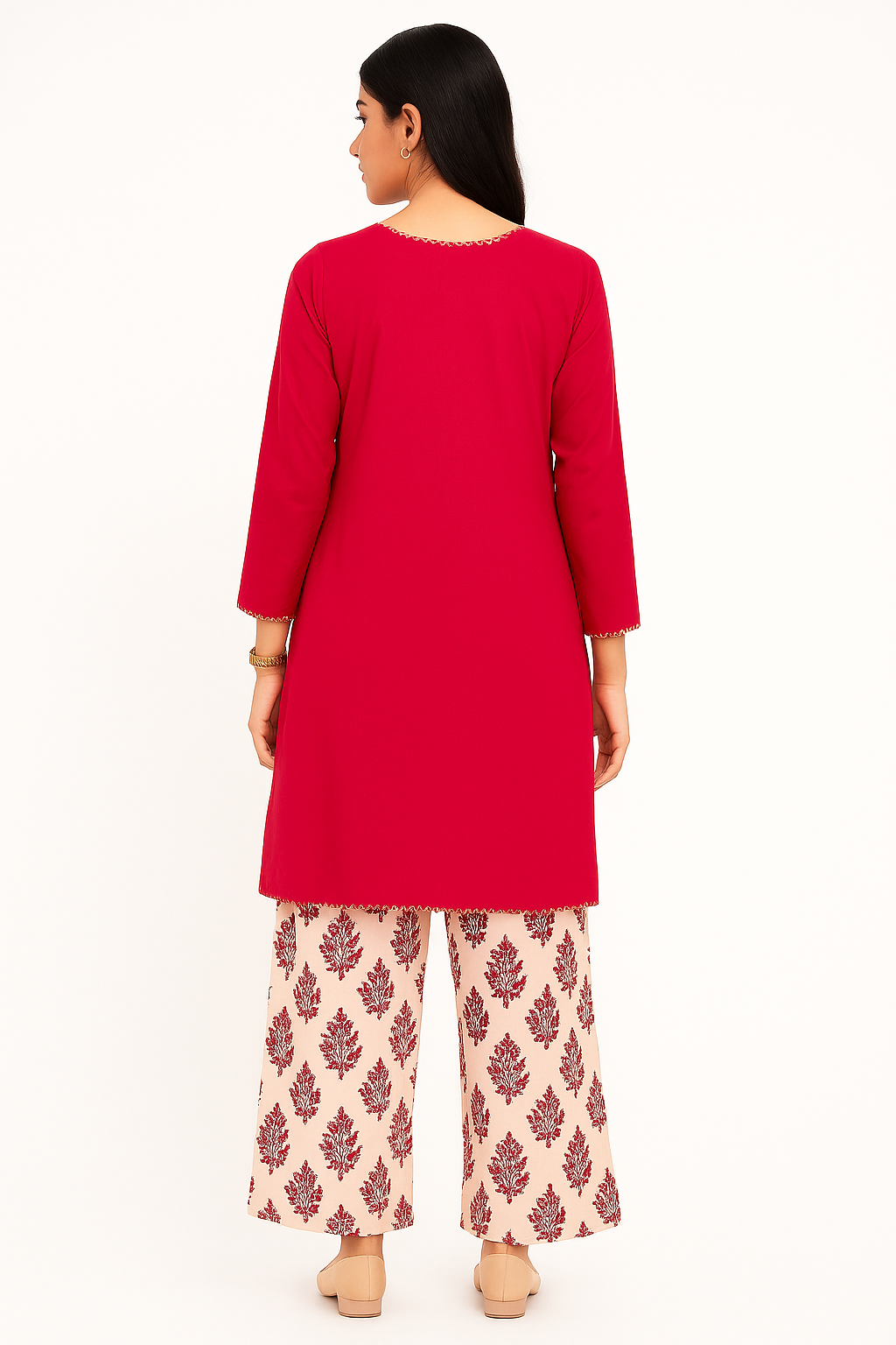Blush Harmony Cotton Coord Set – Plain Shirt + Printed Plazo