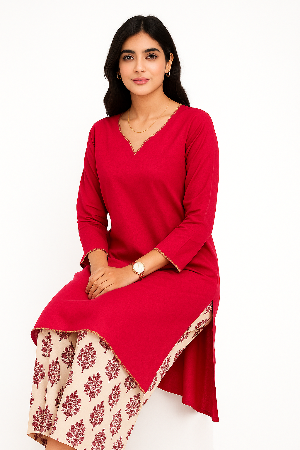 Blush Harmony Cotton Coord Set – Plain Shirt + Printed Plazo