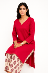 Blush Harmony Cotton Coord Set – Plain Shirt + Printed Plazo