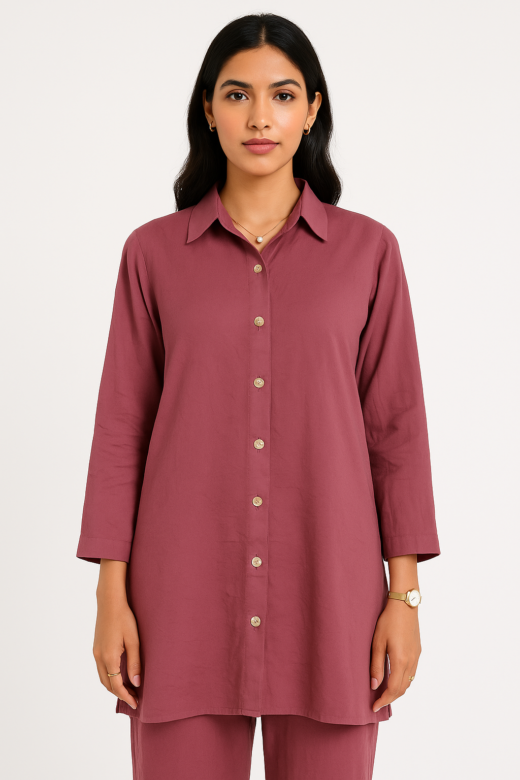 Purple Elegance Georgette Coord Set – Button-Down 2PC for Women
