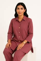 Purple Elegance Georgette Coord Set – Button-Down 2PC for Women