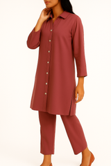 Purple Elegance Georgette Coord Set – Button-Down 2PC for Women