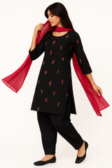 Black Blossom Embroidered Cotton 3PC Dress – Shirt, Shalwar & Dupatta