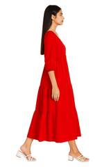 Red Bloom – Cotton Frock with Puffy Sleeves