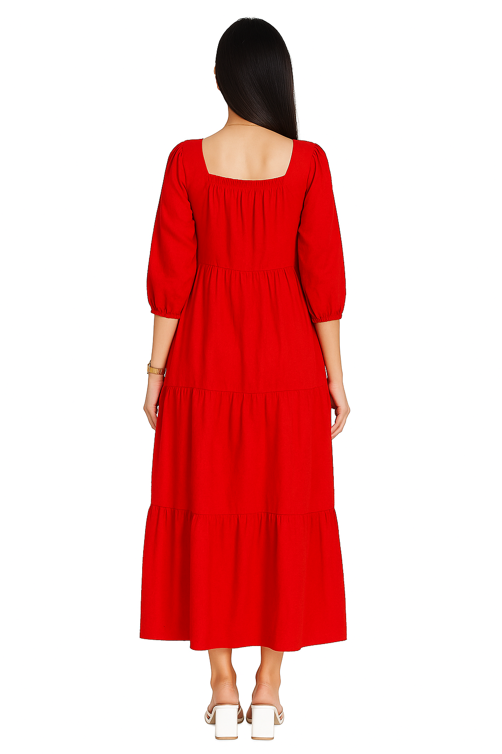 Red Bloom – Cotton Frock with Puffy Sleeves
