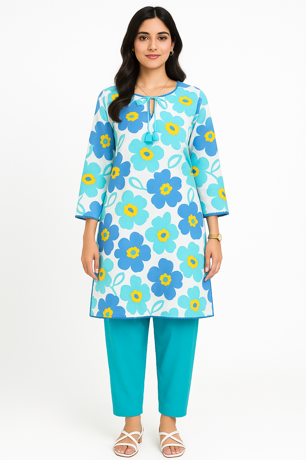 Floral Grace – Lawn Shirt with Lace Work & Farshi Shalwar (2PC)