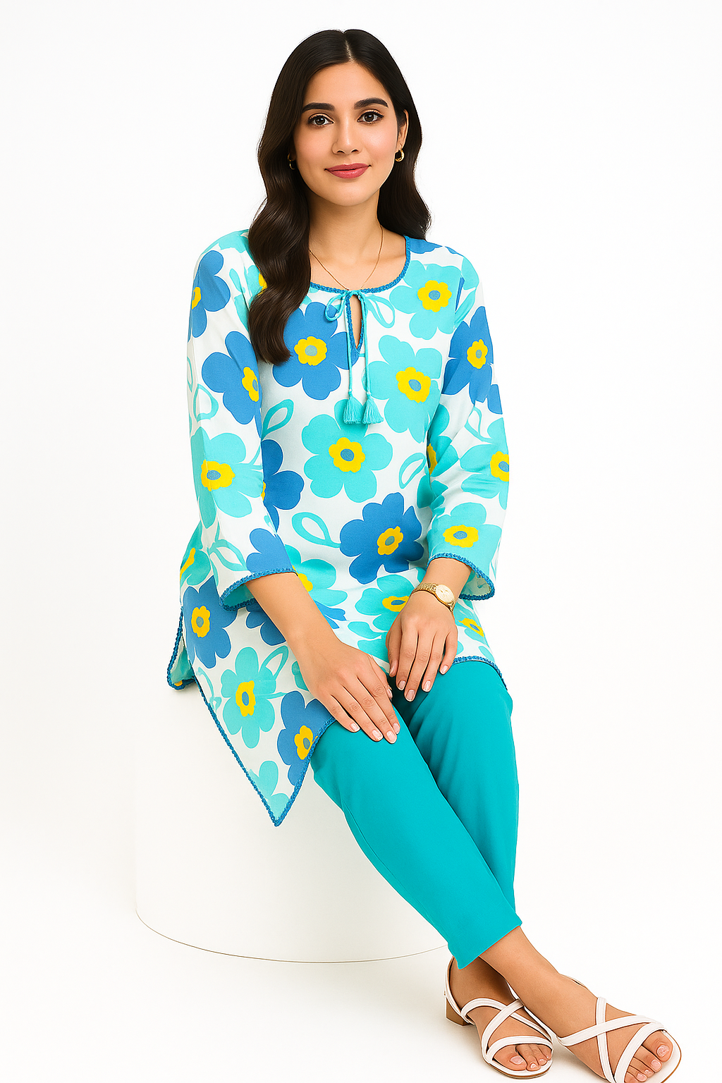 Floral Grace – Lawn Shirt with Lace Work & Farshi Shalwar (2PC)