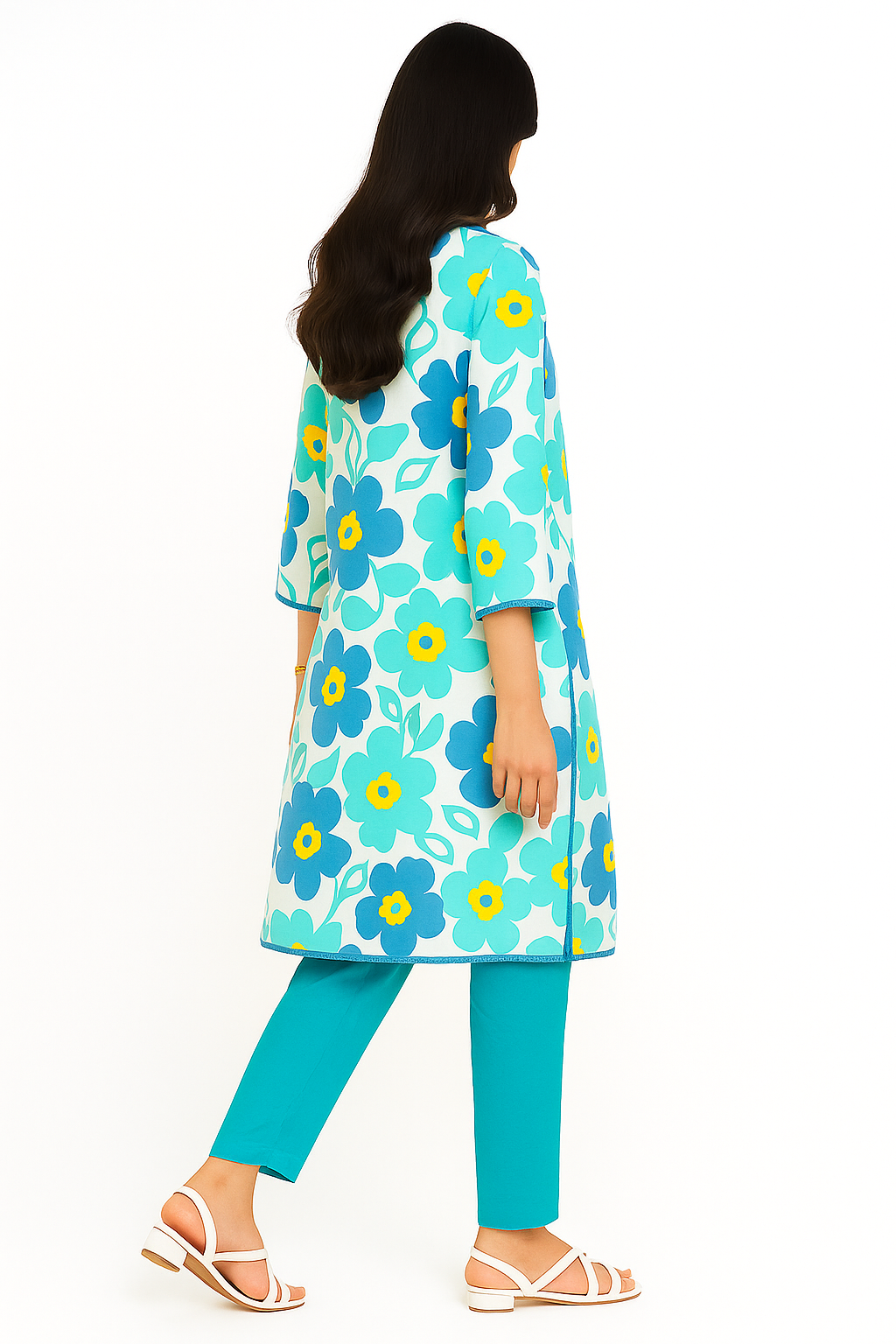 Floral Grace – Lawn Shirt with Lace Work & Farshi Shalwar (2PC)