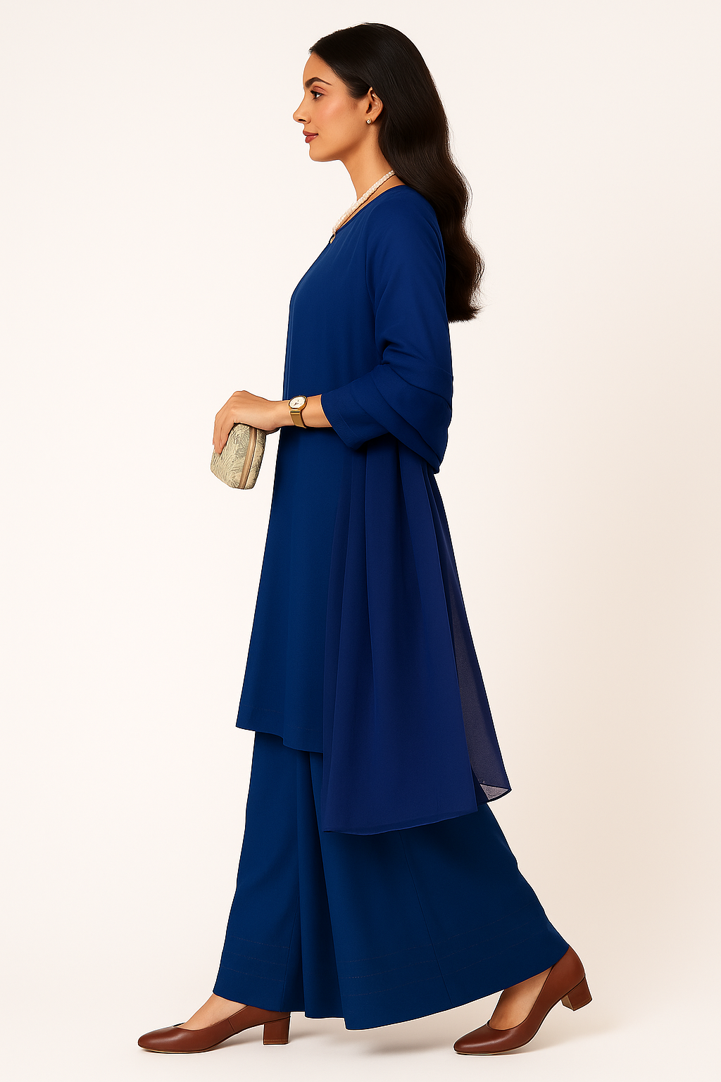 Royal Blue Majesty – Raw Silk Shirt, Farshi Shalwar & Organza Dupatta (3PC)
