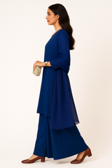 Royal Blue Majesty – Raw Silk Shirt, Farshi Shalwar & Organza Dupatta (3PC)