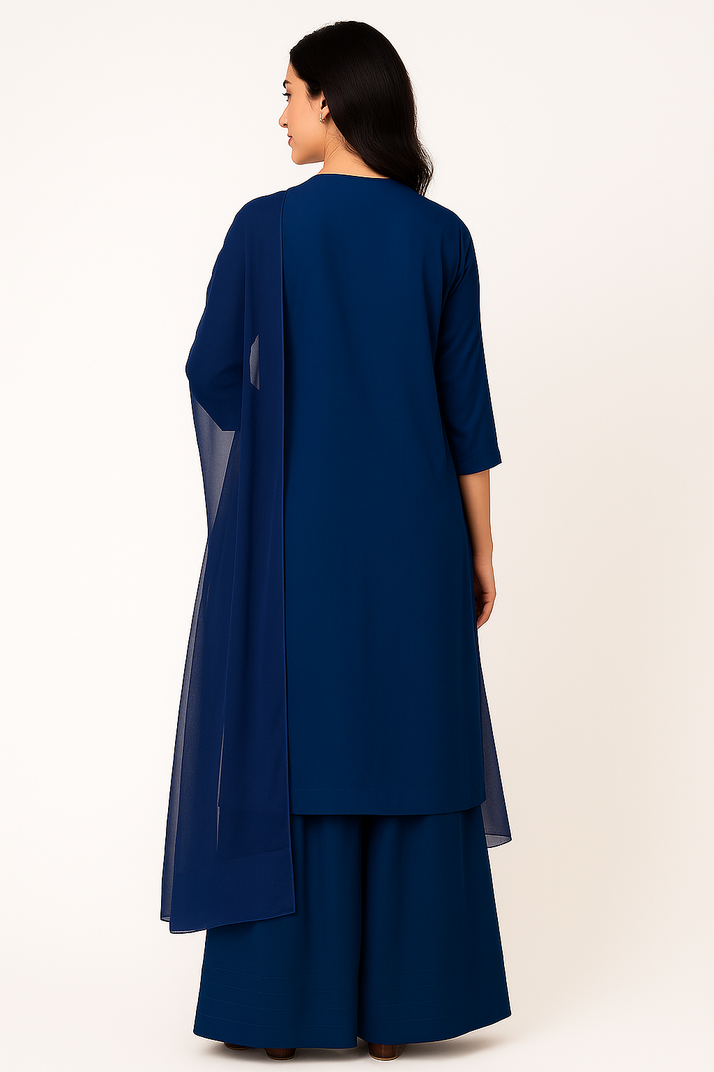 Royal Blue Majesty – Raw Silk Shirt, Farshi Shalwar & Organza Dupatta (3PC)