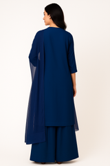 Royal Blue Majesty – Raw Silk Shirt, Farshi Shalwar & Organza Dupatta (3PC)