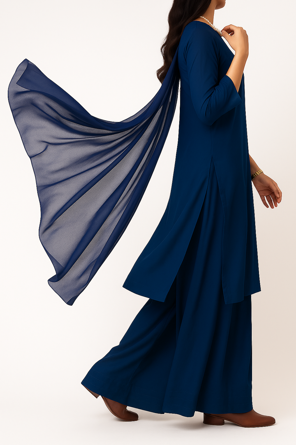 Royal Blue Majesty – Raw Silk Shirt, Farshi Shalwar & Organza Dupatta (3PC)