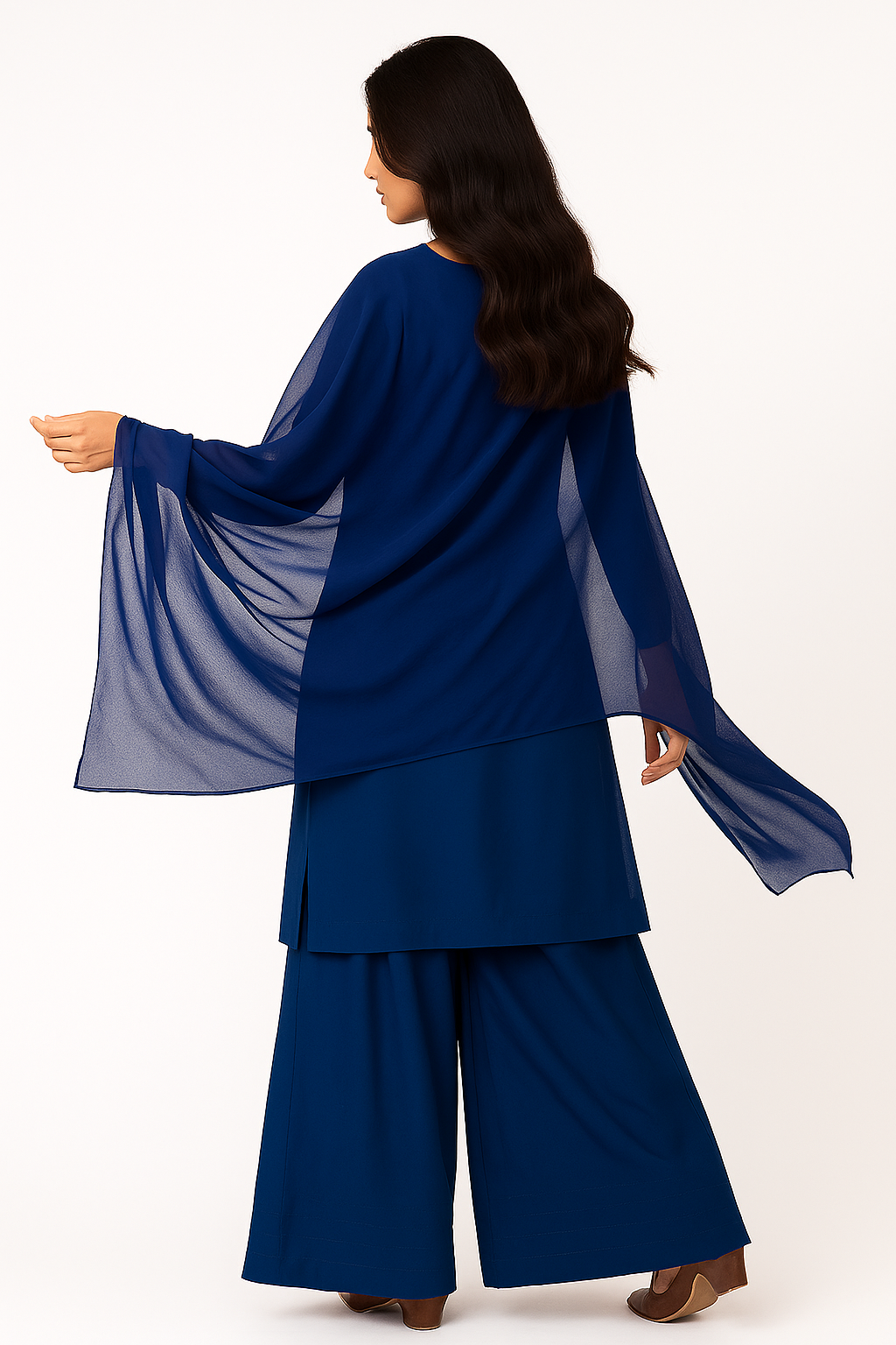 Royal Blue Majesty – Raw Silk Shirt, Farshi Shalwar & Organza Dupatta (3PC)
