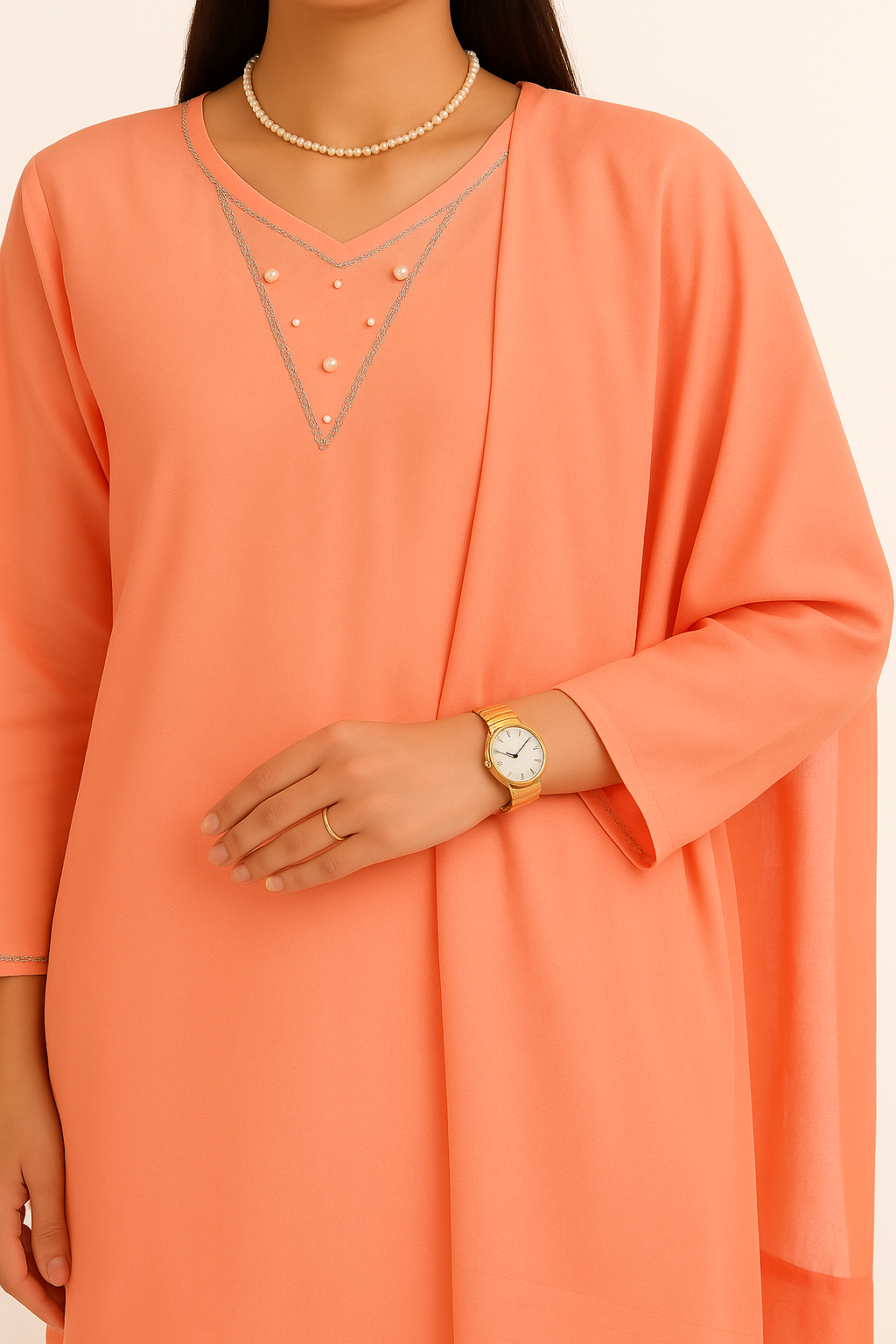 Peach Charm – Raw Silk Shirt, Farshi Shalwar & Organza Dupatta (3PC)