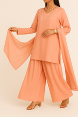 Peach Charm – Raw Silk Shirt, Farshi Shalwar & Organza Dupatta (3PC)