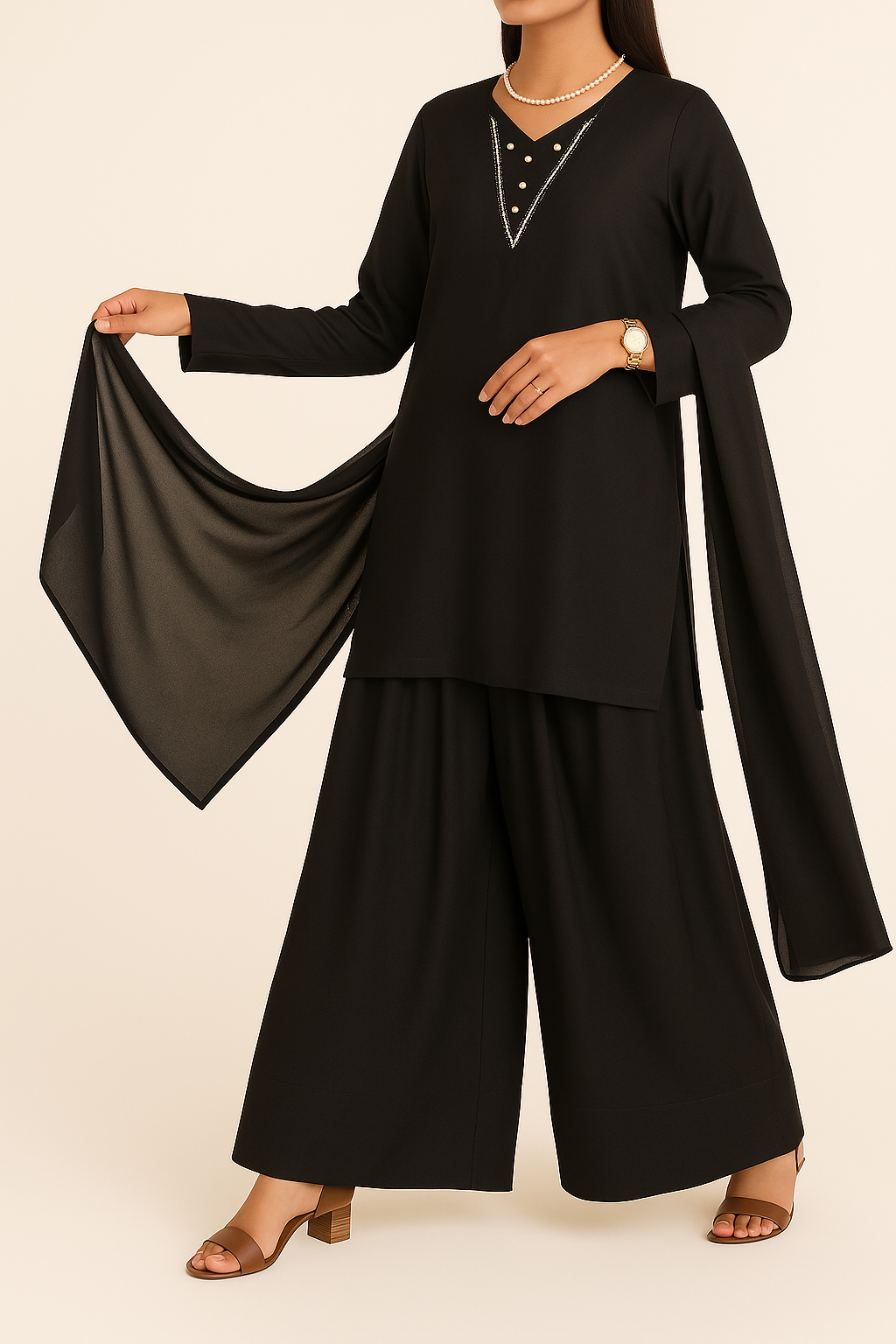 Black Grace – Raw Silk Shirt, Farshi Shalwar & Organza Dupatta (3PC)