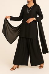 Black Grace – Raw Silk Shirt, Farshi Shalwar & Organza Dupatta (3PC)