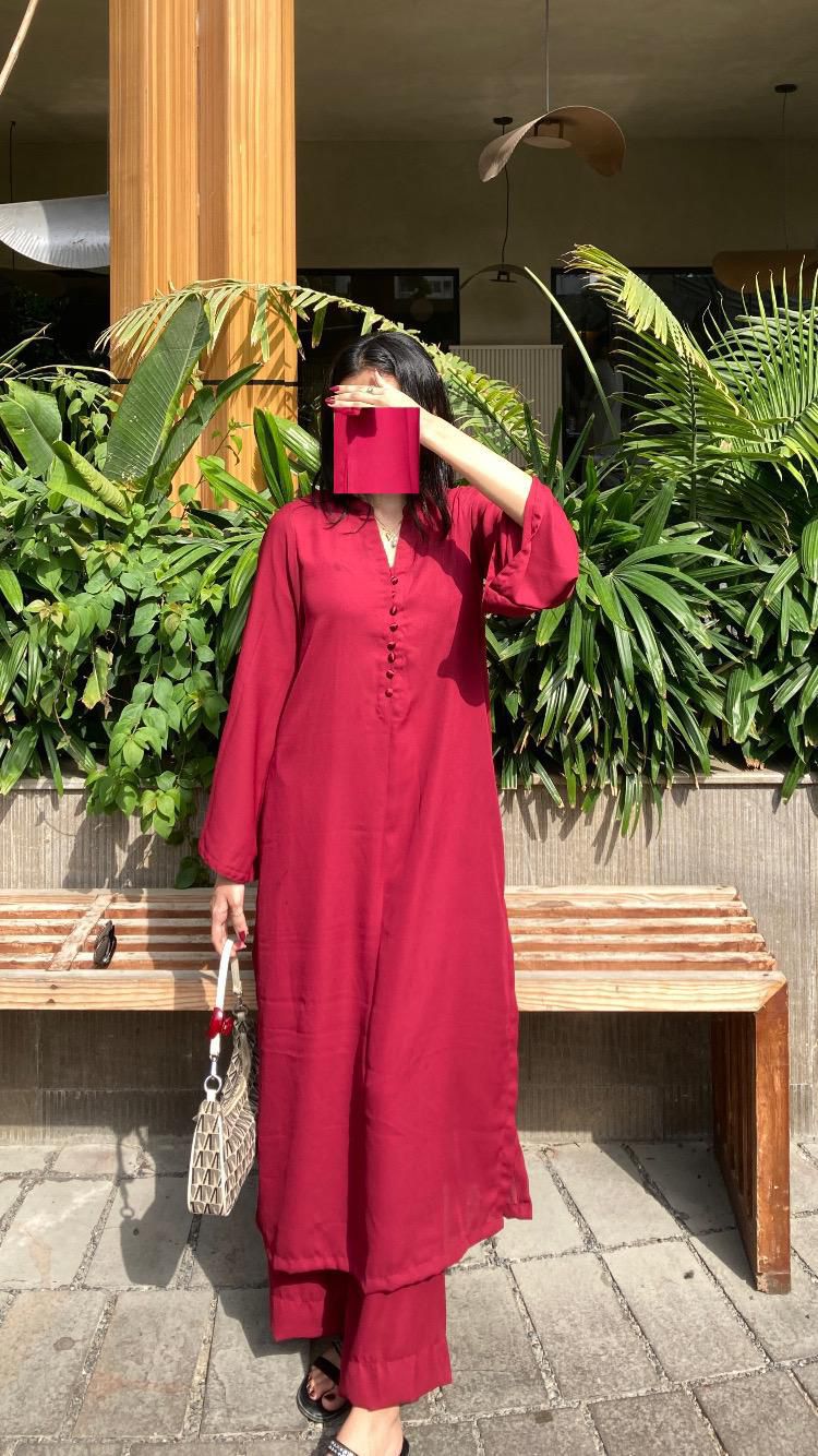 Maroon Grace Georgette 2PC Set – Long Shirt + Trouser
