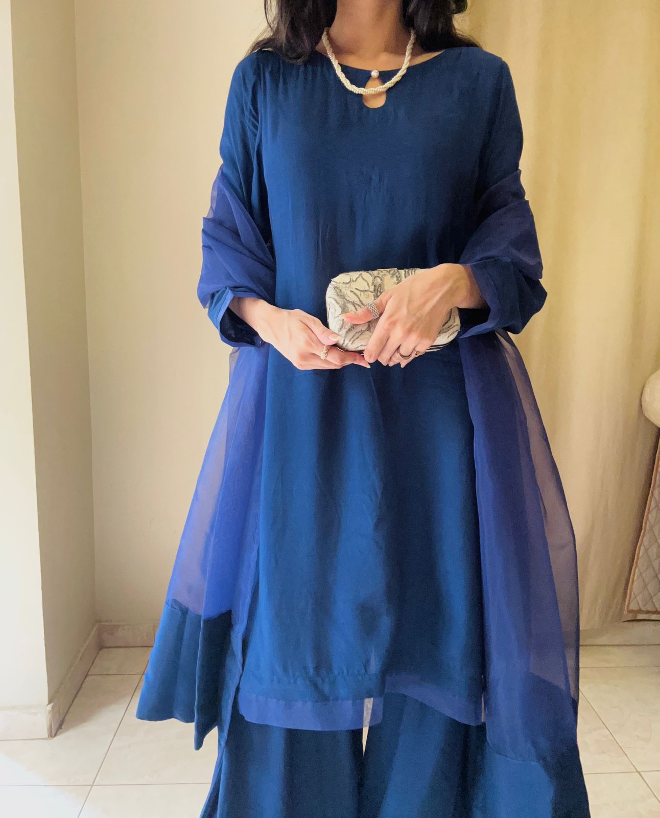 Royal Blue Majesty – Raw Silk Shirt, Farshi Shalwar & Organza Dupatta (3PC)